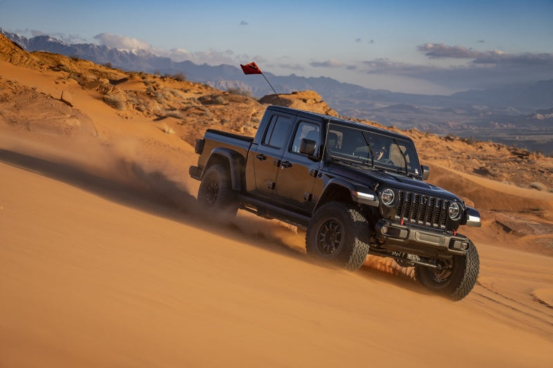 Fox 2019+ Jeep Gladiator JT 2.0 Perf Series 11.2in Smooth Body IFP Rear Shock / 2-3in Lift with offroad wheels in sand