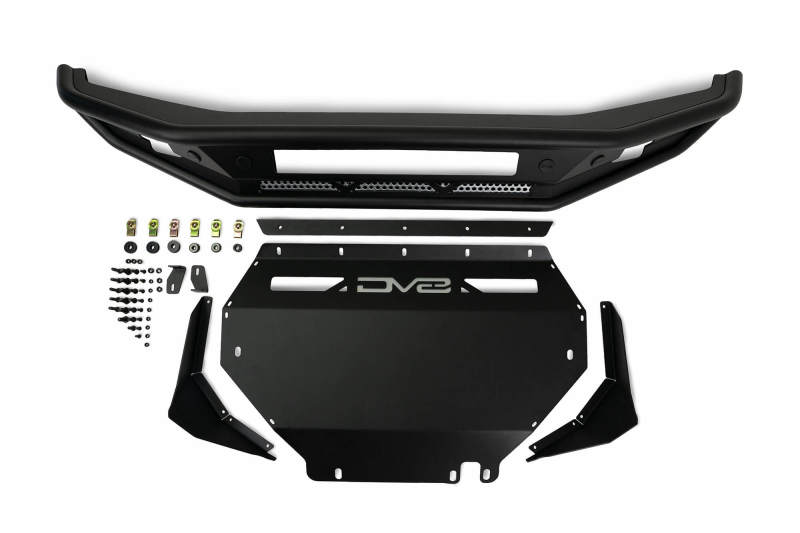 DV8 Offroad 21-22 Ford Bronco Competition Series Front Bumper parts and hardware.