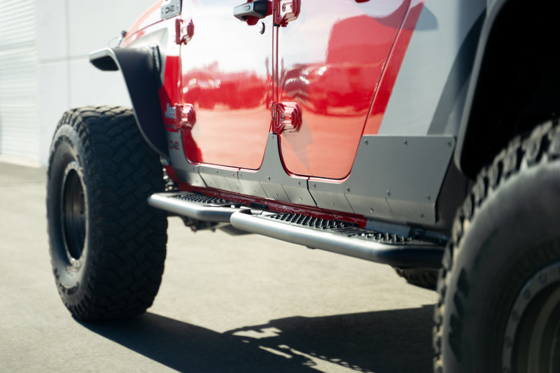 DV8 Offroad 20-23 Jeep Gladiator JT Rock Skins on red Jeep