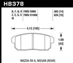 Hawk Mazda RX-8 / Nissan Track DTC-60 Race Rear Brake Pads dimensions