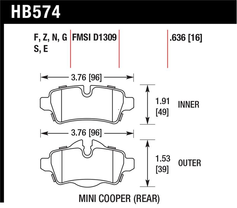 Hawk 07+ Mini Cooper HPS Street Rear Brake Pads specifications