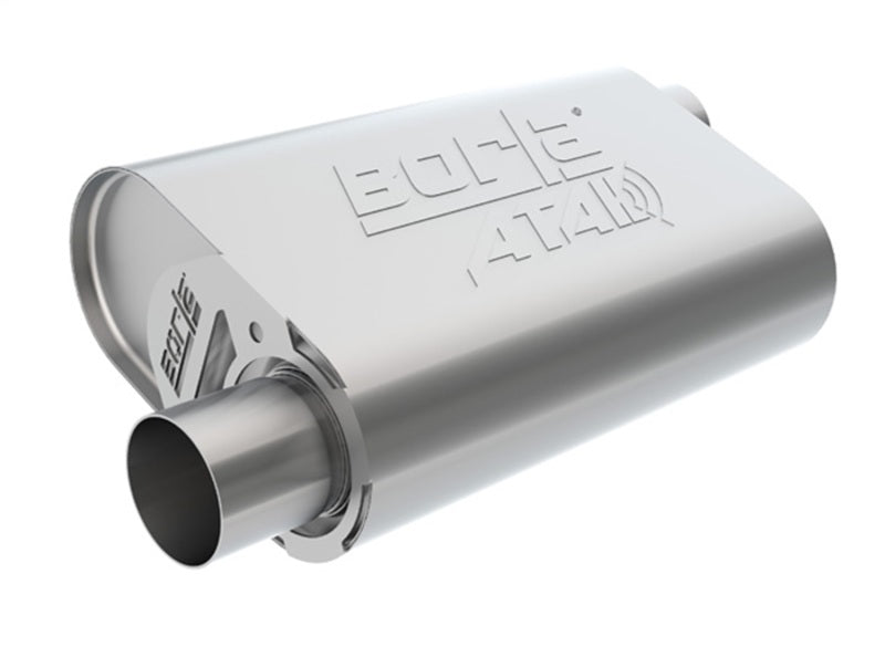 Borla CrateMuffler SBC 283 / 327 / 350 2.5 inch Offset/Center 14in x 4.35in x 9in Oval Muffler for offroad performance upgrades.
