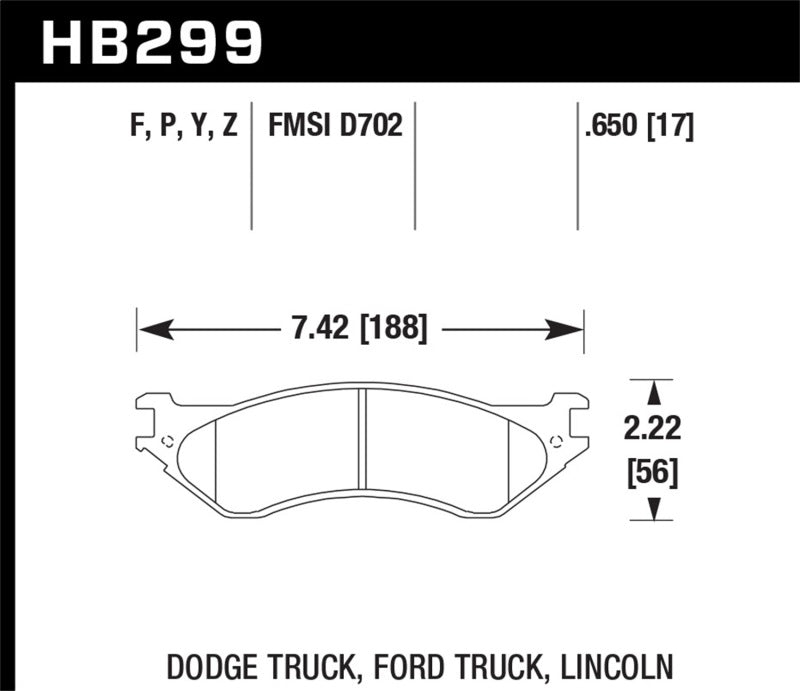 Hawk Dodge B1500 VanDurango/1500 Pickup/1500 Van / Ford / Lincoln LTS Street Front & Rear Brake Pad specifications