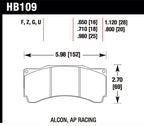 HB109 brake pad dimensions for Hawk HPS Street Brake Pads.