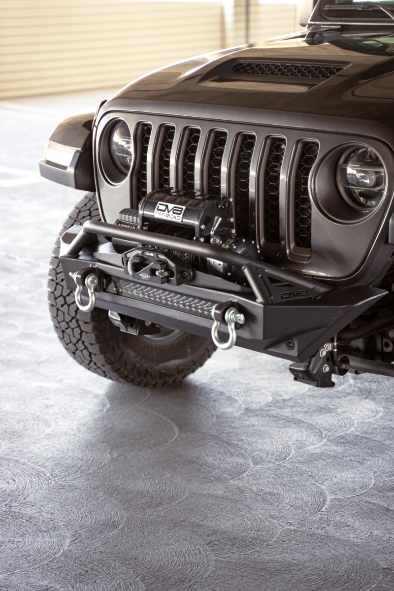 DV8 Offroad 07-23 Jeep Wrangler JK/JL & Gladiator JT FS-1 Series Stubby Front Bumper with winch and D-ring mounts.