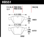 Hawk 2011 BMW 1-Series M HPS 5.0 Front Brake Pads measurements