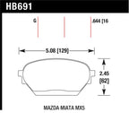 HB691 dimensions for Hawk 06-14 Mazda MX-5 DTC-60 Race Front Brake Pads