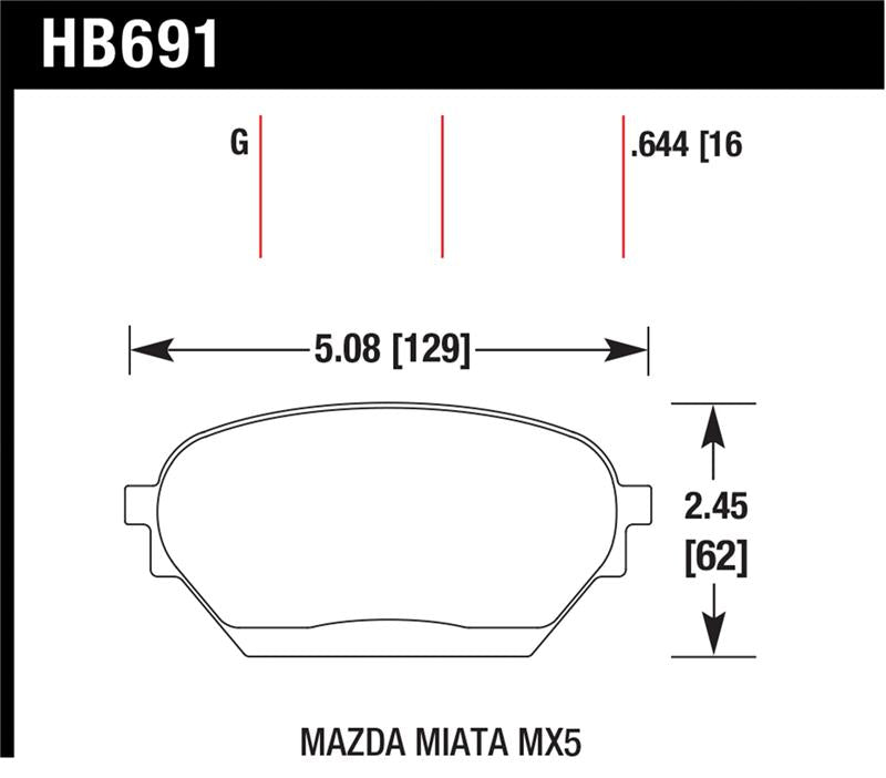 HB691 dimensions for Hawk 06-14 Mazda MX-5 DTC-60 Race Front Brake Pads