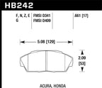 Hawk HP+ Street Brake Pads specifications for Acura, Honda