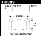 Hawk HP Plus Track Only Ferro-Carbon Brake Pads dimensions for Ford Focus RS