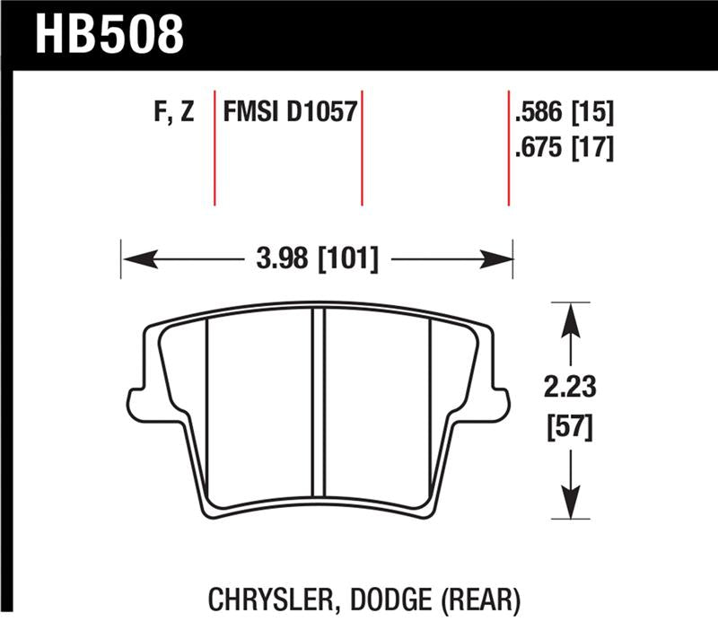 Hawk 05-10 Chrysler 300 (except SRT8) / 08 Dodge Challenger / 09-10 Dodge Challenger SE/RT HPS rear brake pad specifications