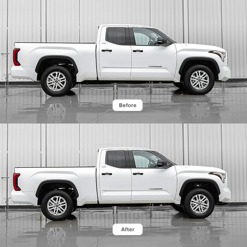 Camburg 22-24 Toyota Tundra 2wd /4wd Dominator Preload Spacer Kit lift comparison before and after.