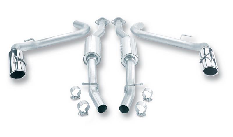 Borla 99-04 Ford Mustang SVT Cobra Aggressive SS Catback Exhaust system with stainless steel tips and clamps.