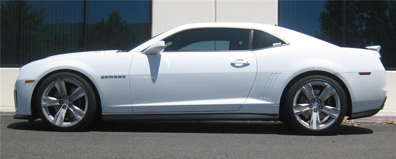 Eibach Pro-Kit for 10-12 Chevy Camaro SS Coupe/Conv 6.2L V8 / 12-13 ZL1 Coupe/Conv in white color, side view.