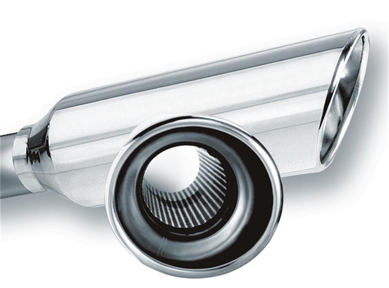 Borla 2.25in Inlet 4in Round Rolled Angle Cut Resonated x 13in Long Exhaust Tip for offroad performance upgrades