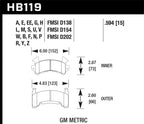 HB119 brake pad dimensions for Hawk 1978-1979 Buick Century Custom HPS 5.0