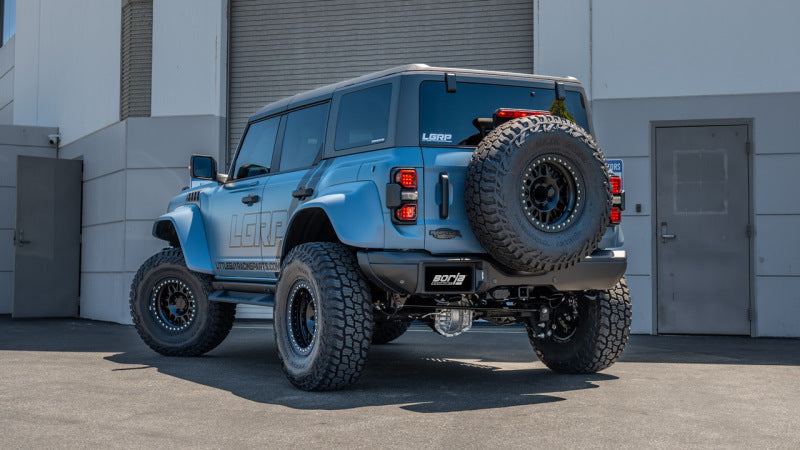 Borla 22-24 Ford Bronco Raptor V6 Turbo AT 2WD / 4WD ATAK Catback Exhaust w/ 4in Black Coated Tips installed on offroad vehicle