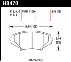 Hawk 08-10 Mazda RX-8 Grand Touring/Sport/Touring / 04-07 RX-8 DTC-60 Race Front Brake Pads dimensions and specifications