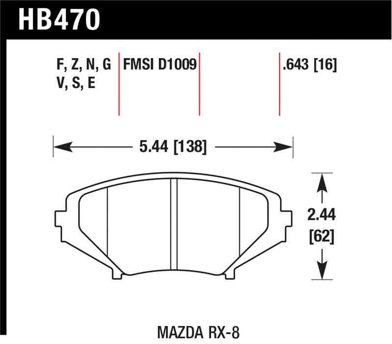 Hawk 08-10 Mazda RX-8 Grand Touring/Sport/Touring / 04-07 RX-8 DTC-60 Race Front Brake Pads dimensions and specifications