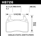 HB726 Cadillac CTS/XTS Corvette front brake pad dimensions