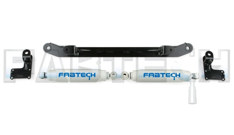 Fabtech 04-08 Ford F150 2WD/4WD Dual Performance Steering Stabilizer with heavy-duty brackets for trucks.