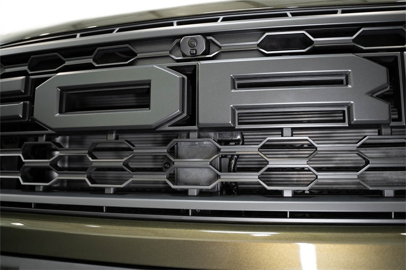 Close-up of grille with Adaptive Cruise Control sensor for Addictive Desert Designs2024+ Ford Ranger Raptor Adaptive Cruise Control Relocation Kit.