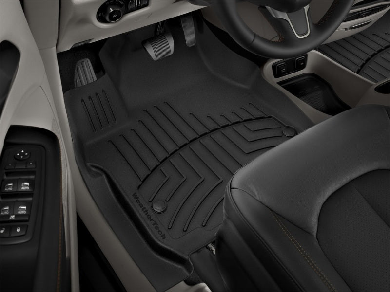 WeatherTech 2017+ Chrysler Pacifica Front FloorLiner HP - Black installed in vehicle floor.