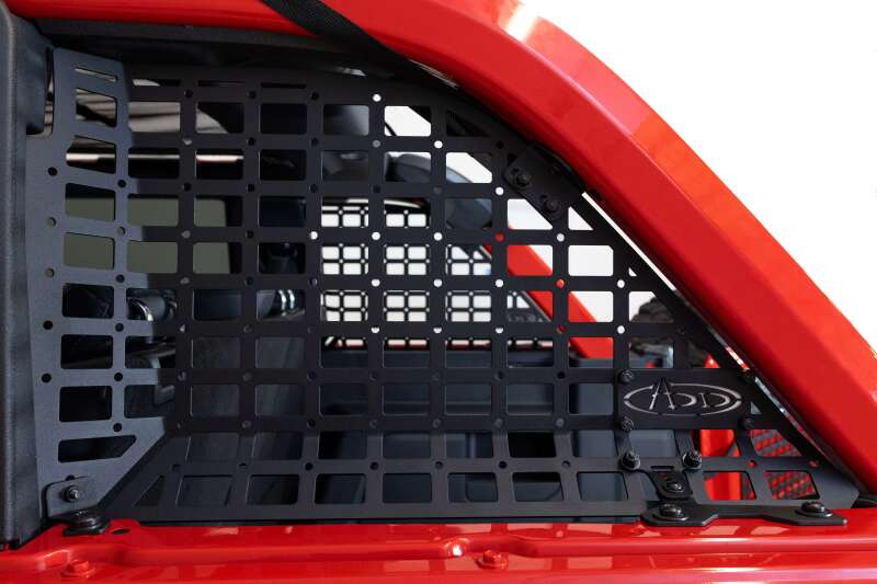 Addictive Desert Designs21-23 Ford Bronco & Bronco Raptor Rear Window Molle Storage Panels for organized storage.