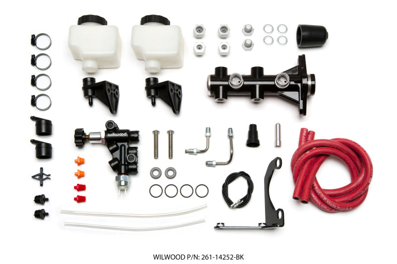 Wilwood Tandem Remote M/C Kit w L/H Bracket & Prop Valve - 1 1/8in Bore Black Secondary image