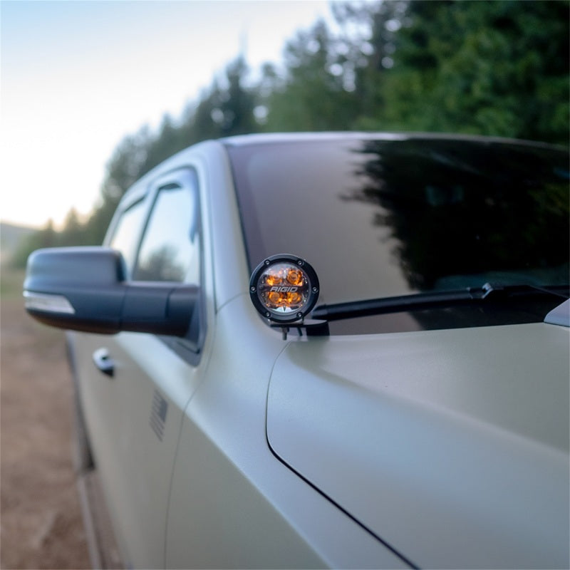 Rigid Industries 2019+ Dodge Ram 1500 A-Pillar LED Light Mounts with offroad lighting Main image