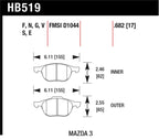 Hawk HP+ 08-09 Mazda 3 / Ford/ Volvo HP+ Street Front Brake Pads dimensions schematic