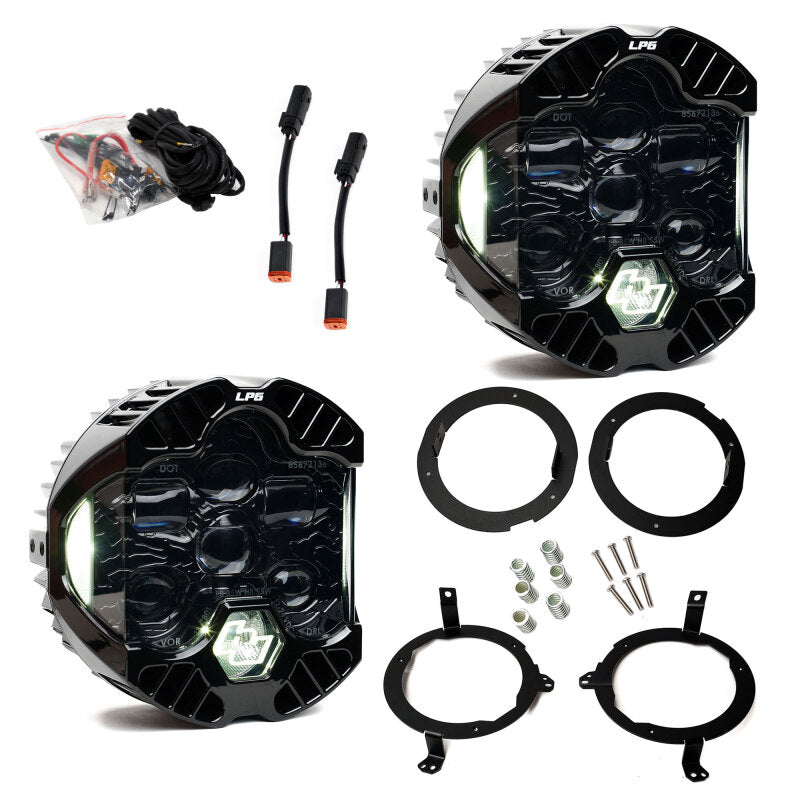 Baja Designs 18-25 Jeep Wrangler JL/20-25 Gladiator JT (w/Halogen) DOT LP6 LED Headlight Kit - Clear for offroad lighting.