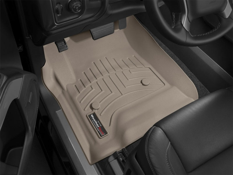 WeatherTech 14+ Chevrolet Silverado/GMC Sierra Crew and Double Cab Front FloorLiners - Tan in vehicle interior