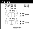 Hawk Blue 9012 Brake Pads Volkswagen dimensions and specs