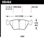 Hawk 01-06 BMW 330Ci / 01-05 330i/330Xi / 01-06 M3 DTC-60 Race Front Brake Pads specifications diagram