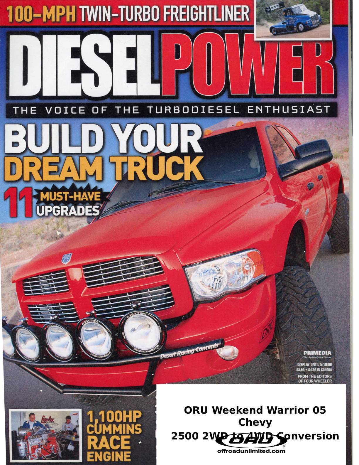 Diesel Power magazine featuring ORU parts for off road trucks.